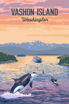 Vashon Island, Washington - Painterly - Orca & Ferry Sunset Scene