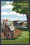 Walnut Creek, Ohio - Painterly - Amish Farmers and Buggy