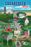 Sugarcreek, Ohio - Retro Countryside - Blue & Red Text