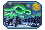Colorado - Starry Night - Northern Lights with Wolf and Cubs - Contour