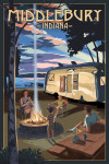 Middlebury, Indiana - Painterly - Retro Camper & Lake