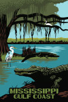 Mississippi - Gulf Coast - Gators and Heron Scene