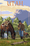 Utah - Painterly - Cowboy and Horse in Spring