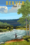 Beaver, Utah - Painterly - Fly Fisherman and River Rapids