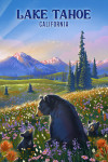 Lake Tahoe, California - Painterly - Bear Family in Field