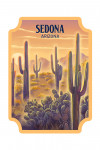 Sedona, Arizona - Lithograph - Cactus and Sunset - Contour