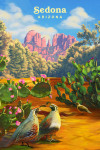 Sedona, Arizona - Oil Painting - Quail with Prickly Pear