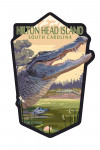 Hilton Head Island, South Carolina - Painterly - Alligator and Pond Scene - Contour
