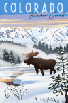 Beaver Creek, Colorado - Painterly - Winter Scene - Moose