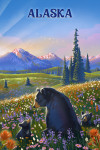 Alaska - Lithograph - Bear Family in Field