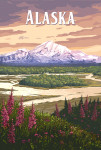 Alaska - Painterly - Mountain and Fireweeds