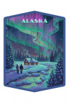 Alaska - Lithograph - Northern Lights & Cabin - Contour