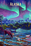 Alaska - Oil Painting - Northern Lights and Lake