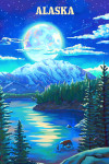 Alaska - Oil Painting - Lake with Super Moon