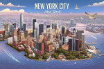 New York City, New York - Lithograph - Lower Manhattan