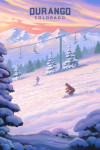 Durango, Colorado - Oil Painting - Skiers