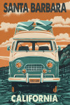 Santa Barbara, California - Letterpress - Camper Van