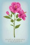 Santa Barbara, California - Vintage Flora - Pink Hibiscus