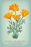 Santa Barbara, California - Vintage Flora - California Poppy