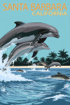 Santa Barbara, California - Painterly - Dolphins Jumping
