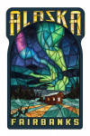 Fairbanks, Alaska - Cabin & Northern Lights - Stained Glass - Contour