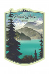 Priest Lake, Idaho - Lithograph - Lake & Mountain Scene - Contour