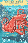 Santa Cruz, California - Vintage Print Press - Octopus