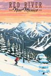 Red River, New Mexico - Painterly - Winter Skiers