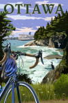 Ottawa, Ontario - Painterly - Coastal Scene - Bike & Ferry