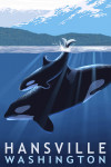 Hansville, Washington - Painterly - Orca & Calf