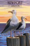 Newport, Oregon - Painterly - Seagulls on Piers