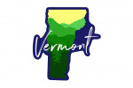 Vermont - State Silhouette & Mountains - Blue on Green Forest - Contour