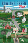 Bowling Green, Ohio -  Retro Countryside - Blue & Red Text