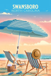 Swansboro, North Carolina - Lithograph - Beach Umbrella & Chair