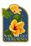 San Diego, California - Letterpress - Yellow Hibiscus - Contour