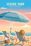 Seaside Park, New Jersey - Lithograph - Beach Chair & Umbrella