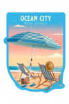 Ocean City, New Jersey - Lithograph - Beach Chair & Umbrella - Contour