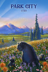 Park City, Utah - Lithograph - Bear Family in Field with Mountains