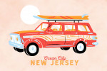 Ocean City, New Jersey - Secret Surf Spot Collection - Woody Wagon with Surfboards