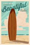 Ocean City, New Jersey - Letterpress - Life is a Beautiful Ride - Surfboard