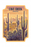 Cave Creek, Arizona - Lithograph - Cactus and Sunset - Contour