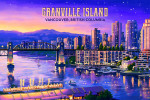 Vancouver, British Columbia - Oil Painting - Granville Island View with Burrard Bridge