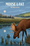 Moose Lake, Minnesota -  Lithograph - Reflection Pond & Bull Moose