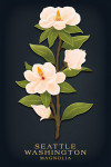 Seattle, Washington - Vintage Flora Noir - Magnolia