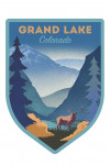Grand Lake, Colorado - Lithograph - Elk and Mountain Scene - Contour