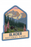 Glacier National Park, Montana - Painterly - Bear and Cubs with Flowers - Contour