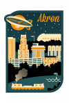 Akron, Ohio - Retro Skyline - Contour