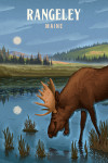 Rangeley, Maine - Lithograph - Reflection Pond & Bull Moose
