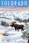 Steamboat Springs, Colorado - Painterly - Moose - Winter Scene