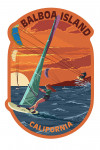 Balboa Island, California - Windsurfer & Sunset - Contour